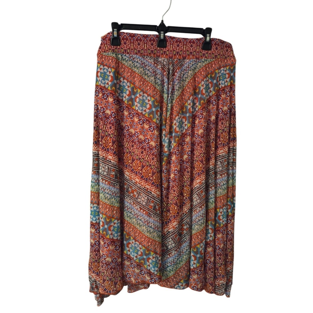 John Paul Richard Boho A-Lineโ Stretchy Red Multicolor Maxi Skirt Pull On L 90s
